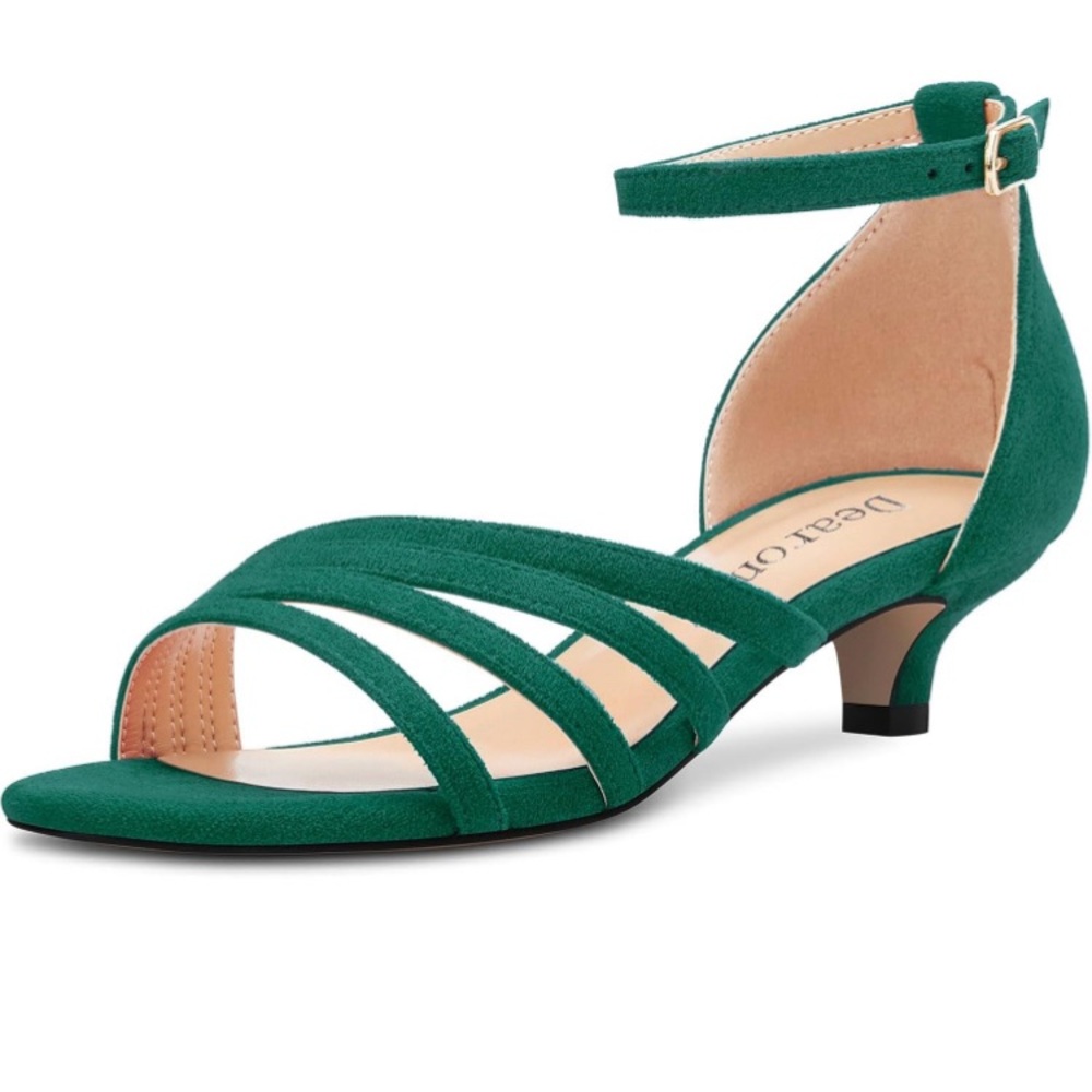 DearOnly. Kitten Heel. Open Toe Buckle Sandals. Green. Women Size 10.5